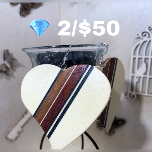 Artisan Jewelry - 💎 Artisan Intarsia Multi Wood Inlay Heart Earrings